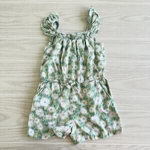 Cat & Jack Toddler Girl Green White Floral Size 4T Pocket Romper